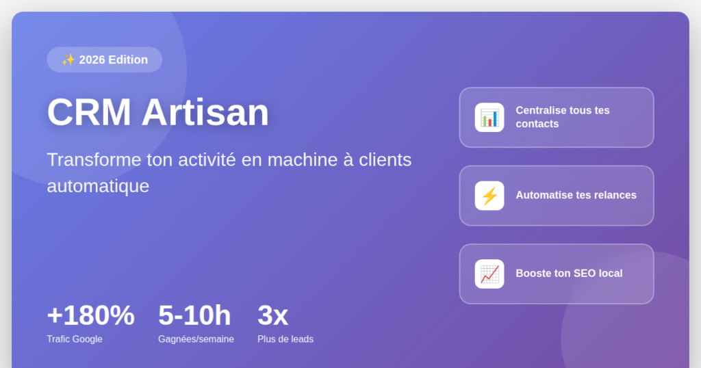 CRM artisan 2026 - Dashboard automatisation clients et référencement Google